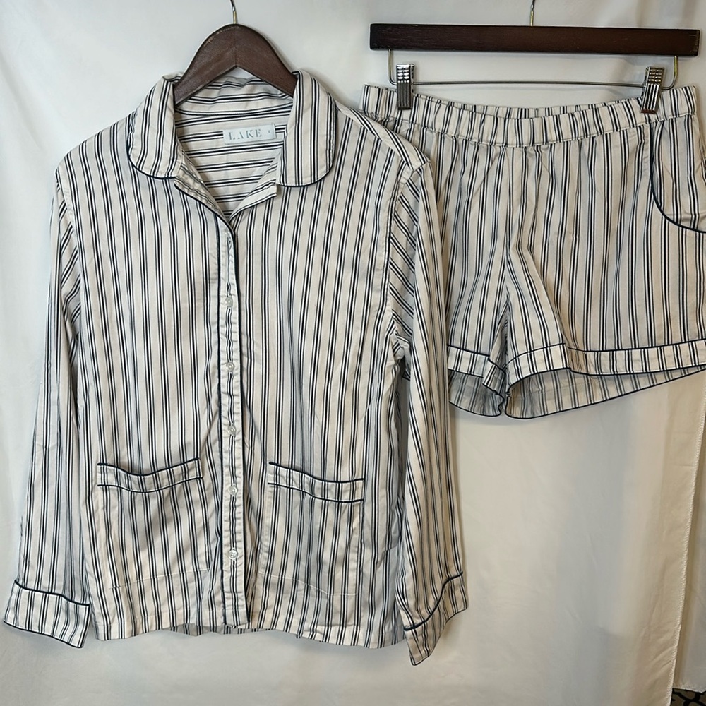 LAKE Women's Striped Pajama Set - Navy + White